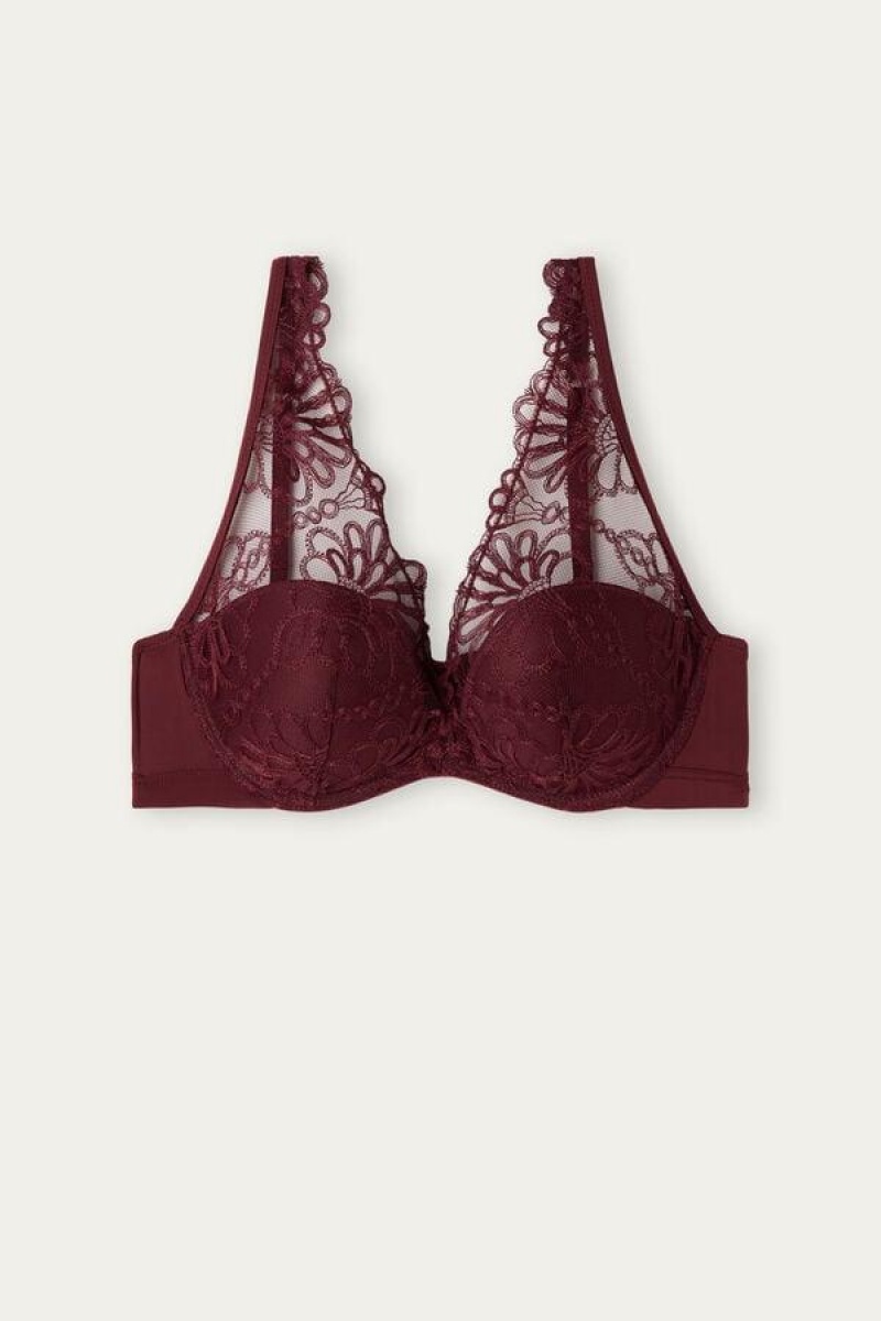 Intimissimi Romantic Life Giorgia Balconette Women's Bras Dark Red | USA 1242VDO