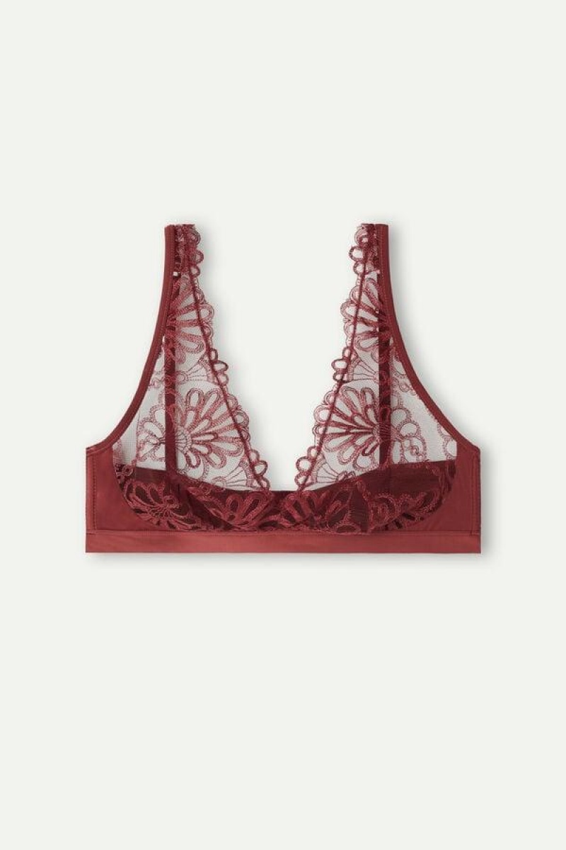 Intimissimi Romantic Life Lara Triangle Women's Bras Dark Red | USA 1170EXG