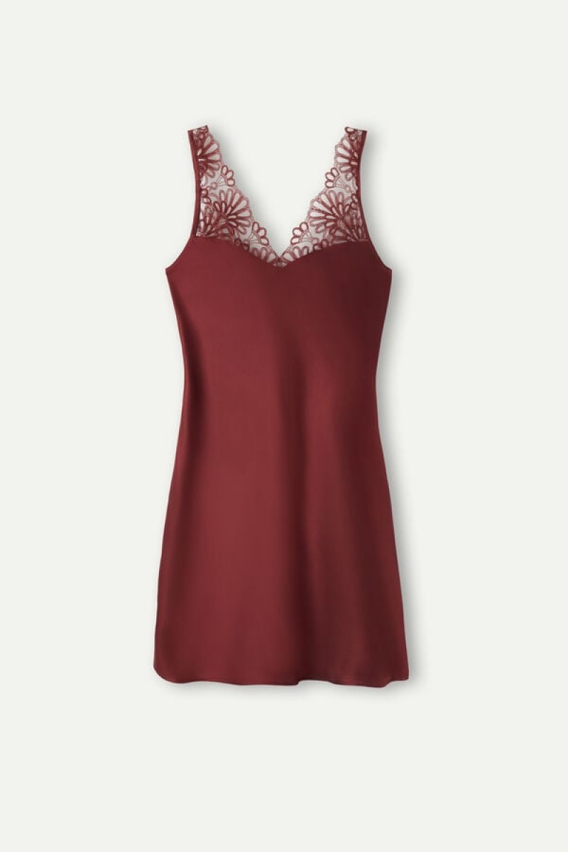 Intimissimi Romantic Life Silk Chemise Women's Lingerie Dark Red | USA 1928UTL