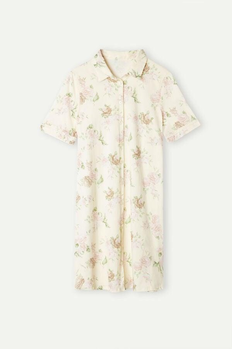 Intimissimi Scent of Roses Cotton Nightshirt Women's Pajamas Multicolor / White | USA 2215ISZ