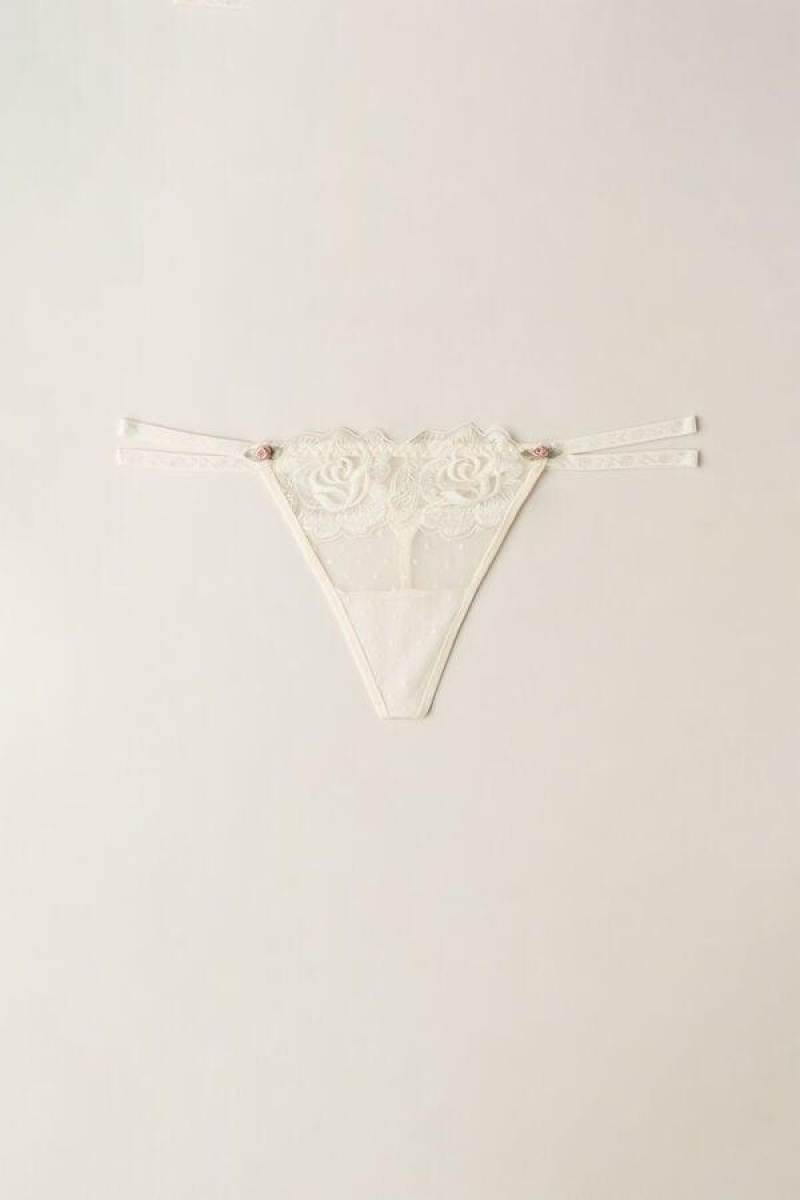 Intimissimi Scent of Roses String Thong Women's Panties Light Yellow White | USA 2236EXG