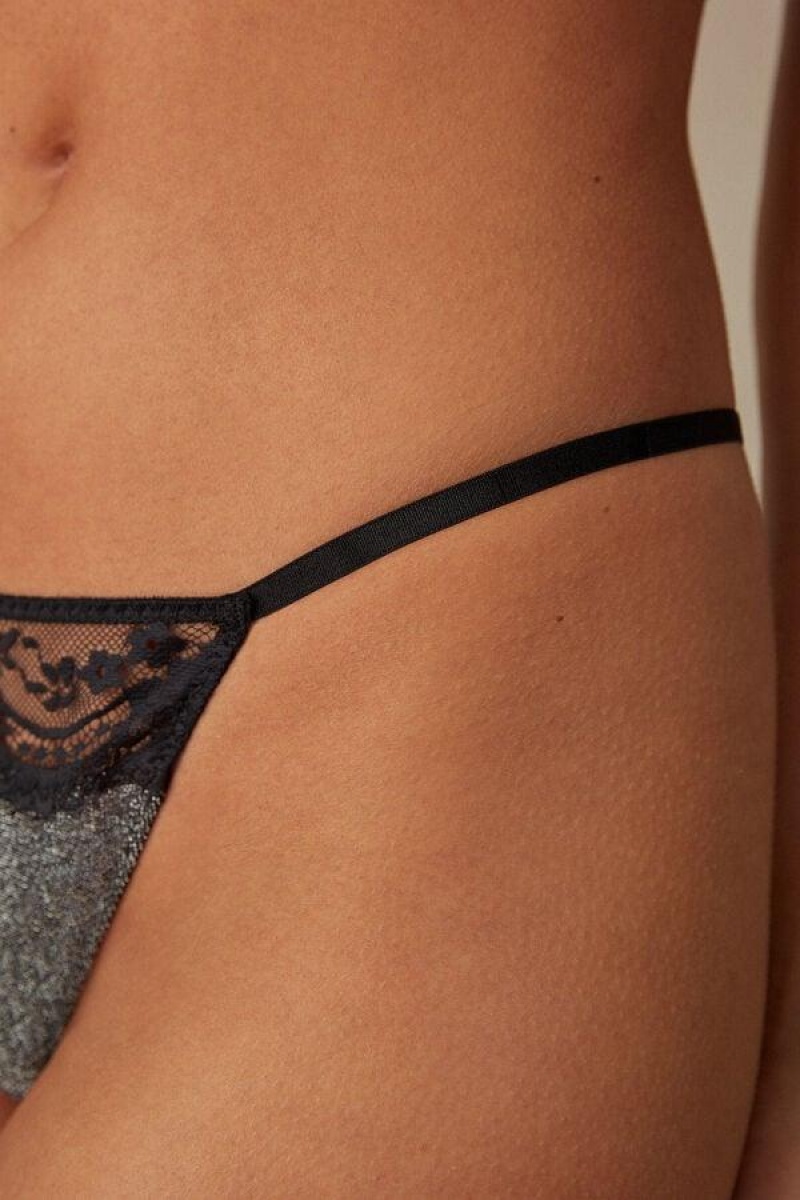 Intimissimi Shimmer All Night String Thong Women's Panties Silver | USA 2260QZD