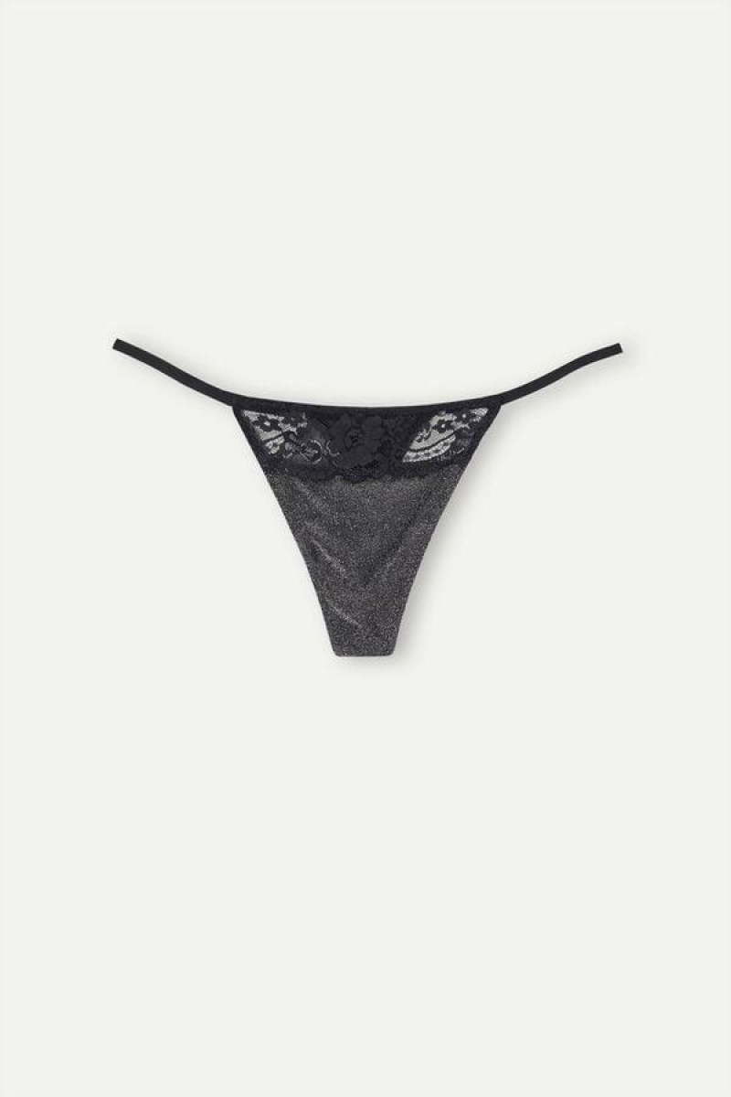 Intimissimi Shimmer All Night String Thong Women's Panties Silver | USA 2260QZD