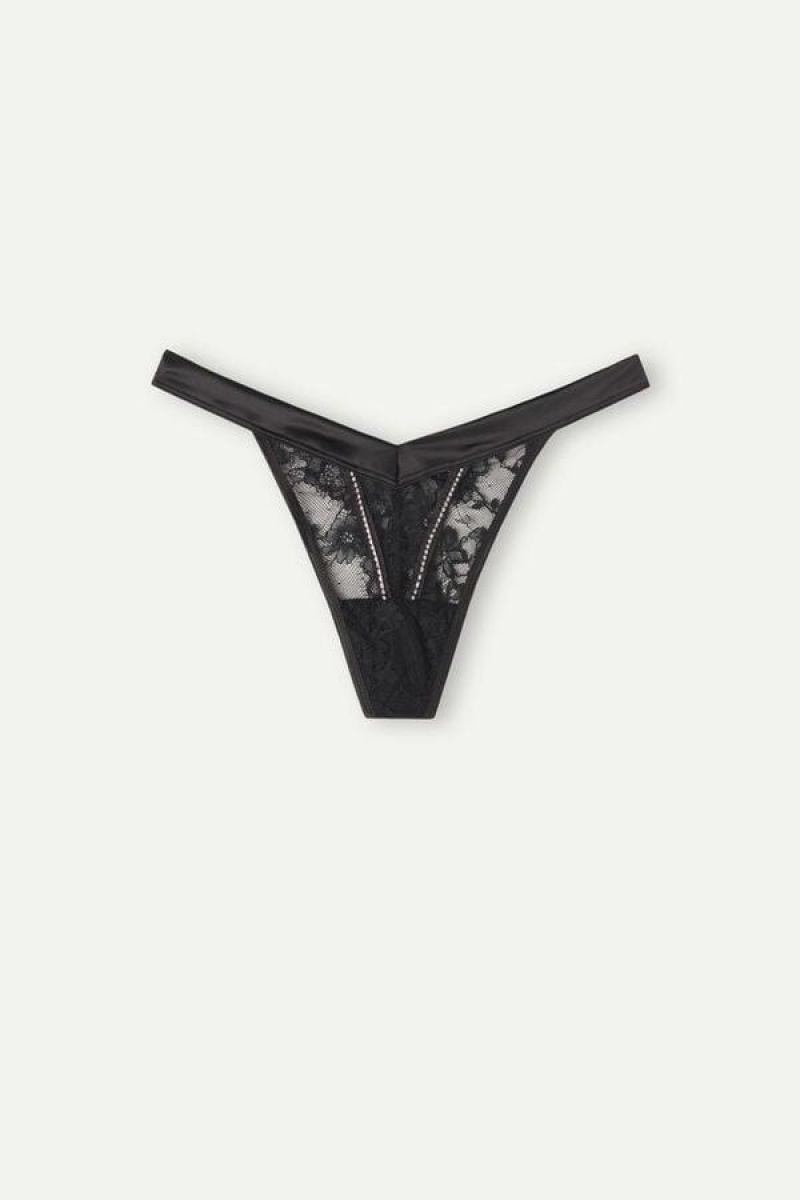 Intimissimi Shine High Like Stars ‘80s Style Thong Women's Panties Black | USA 2262EXG