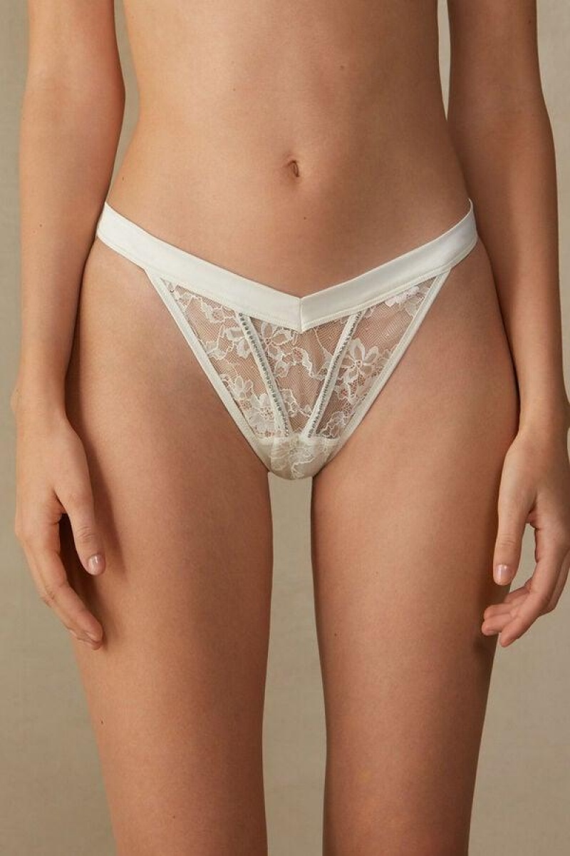 Intimissimi Shine High Like Stars ‘80s Style Thong Women\'s Panties White | USA 2264TVJ