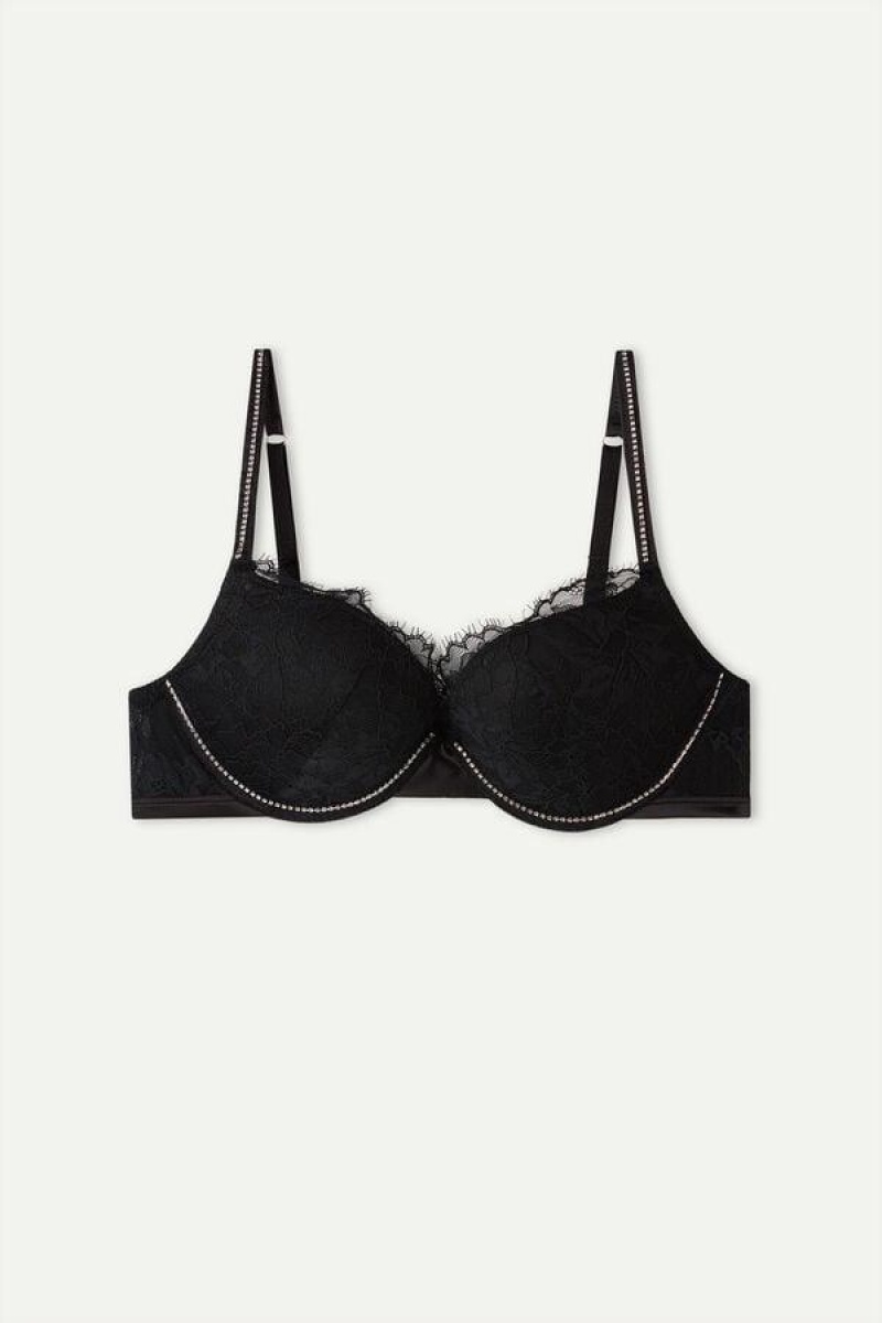 Intimissimi Shine High Like Stars Elettra Super Push-up Women's Bras Black | USA 1291ZGY