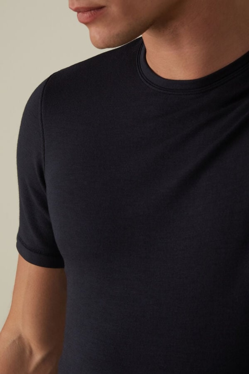 Intimissimi Short-Sleeve Modal-Cashmere Men's T Shirts Blue | USA 2991EXH