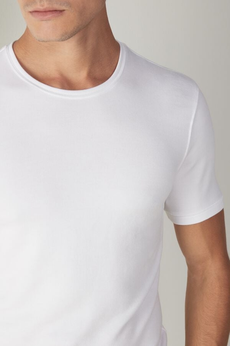 Intimissimi Short-Sleeve Modal-Cashmere Men's T Shirts White | USA 2996HKX