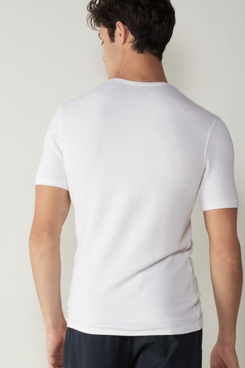 Intimissimi Short-Sleeve Modal-Cashmere Men's T Shirts White | USA 2996HKX