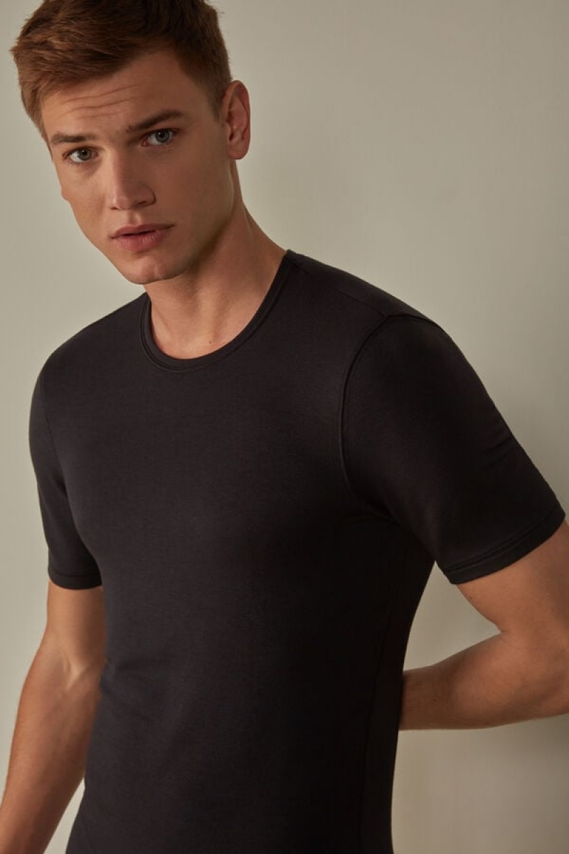 Intimissimi Short-Sleeve Modal-Cashmere Men's T Shirts Black | USA 3003ORW