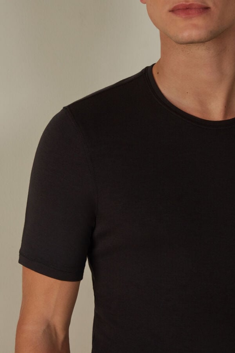 Intimissimi Short-Sleeve Modal-Cashmere Men's T Shirts Black | USA 3003ORW