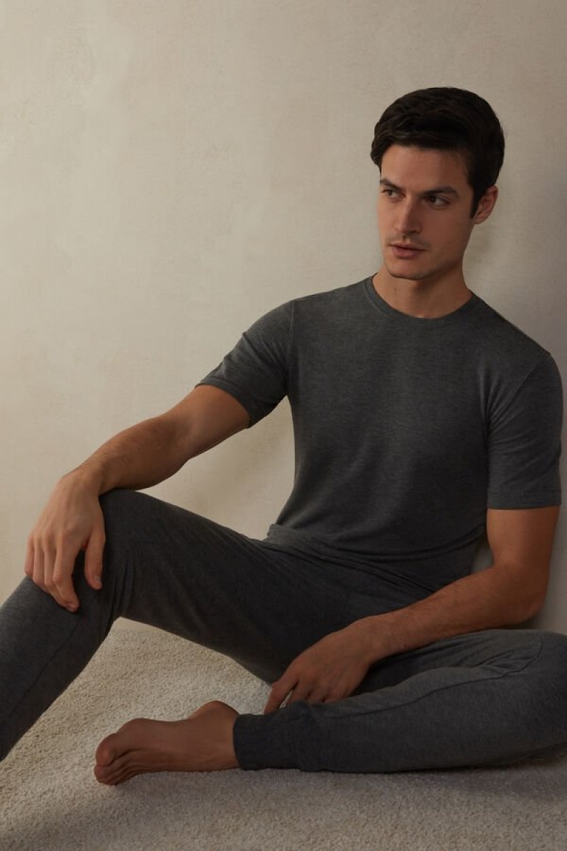 Intimissimi Short-Sleeve Modal-Cashmere Men's T Shirts Deep Grey | USA 3004ISE