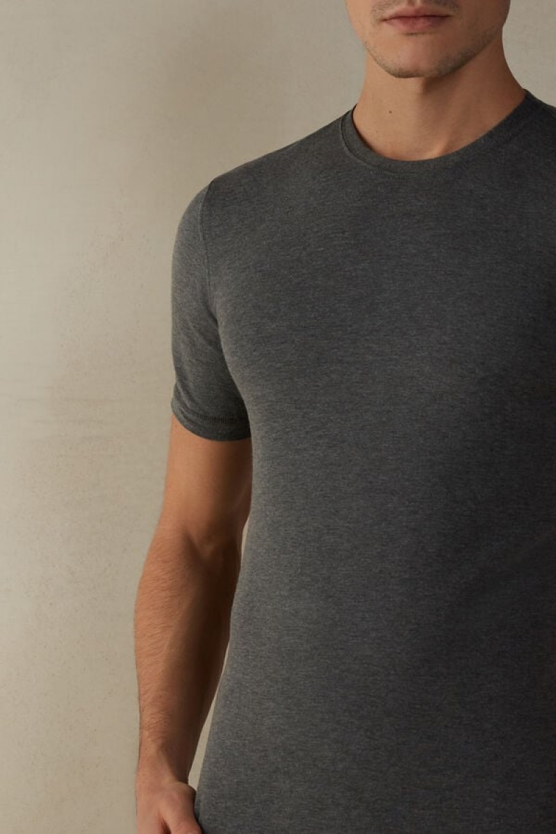 Intimissimi Short-Sleeve Modal-Cashmere Men's T Shirts Deep Grey | USA 3004ISE