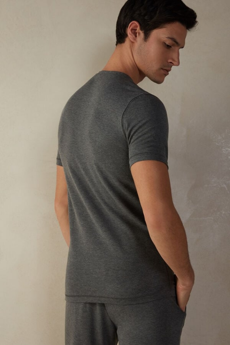 Intimissimi Short-Sleeve Modal-Cashmere Men's T Shirts Deep Grey | USA 3004ISE