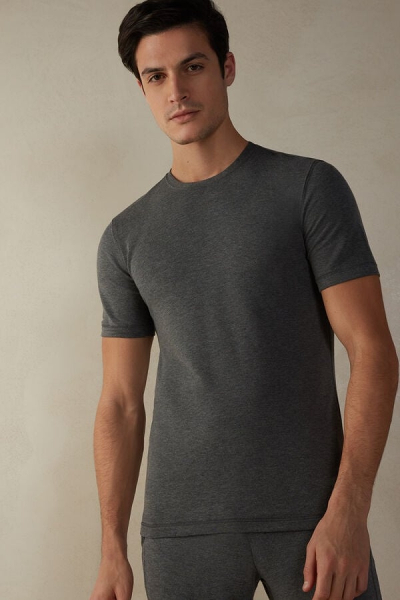 Intimissimi Short-Sleeve Modal-Cashmere Men\'s T Shirts Deep Grey | USA 3004ISE