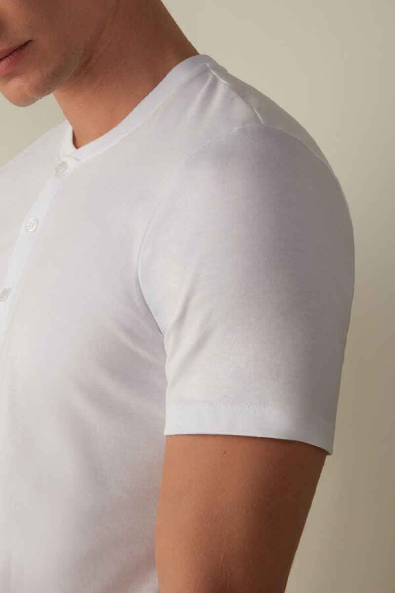 Intimissimi Short-Sleeved Supima® Cotton Men's T Shirts White | USA 2993QZK