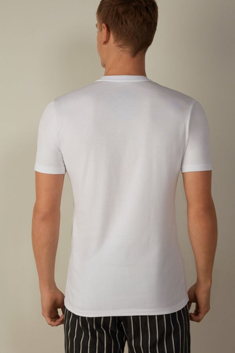 Intimissimi Short-Sleeved Supima® Cotton Men's T Shirts White | USA 2993QZK