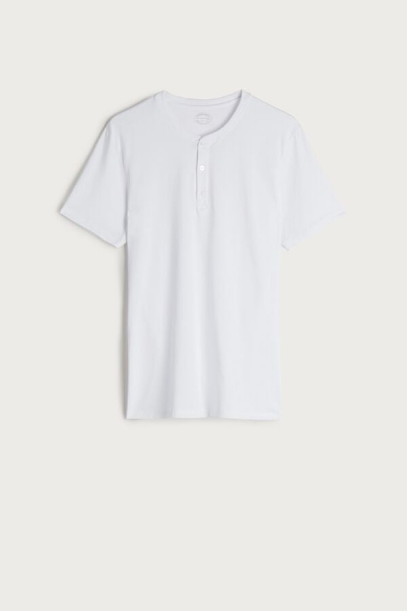 Intimissimi Short-Sleeved Supima® Cotton Men's T Shirts White | USA 2993QZK