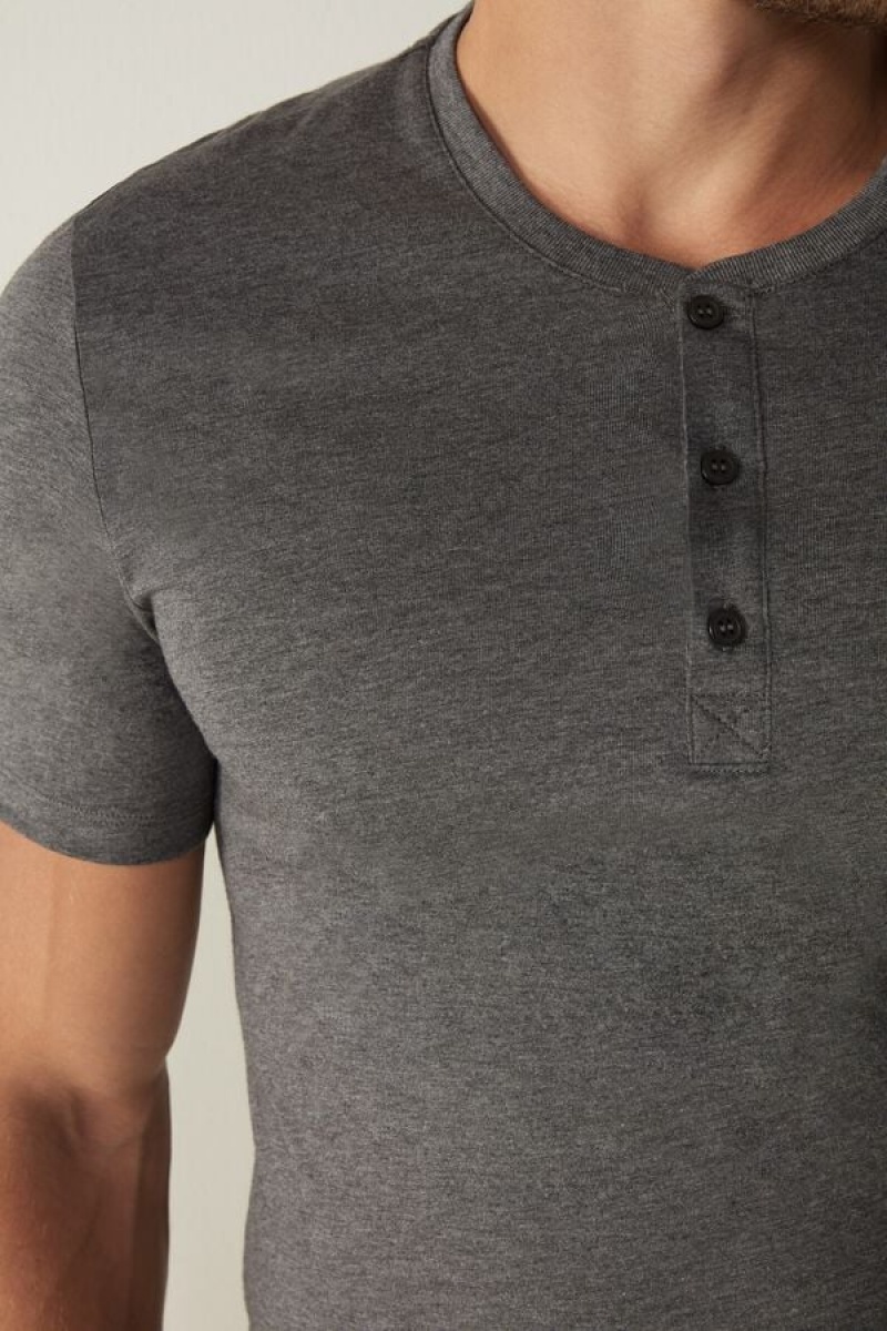 Intimissimi Short-Sleeved Supima® Cotton Men's T Shirts Deep Grey | USA 2995NBZ