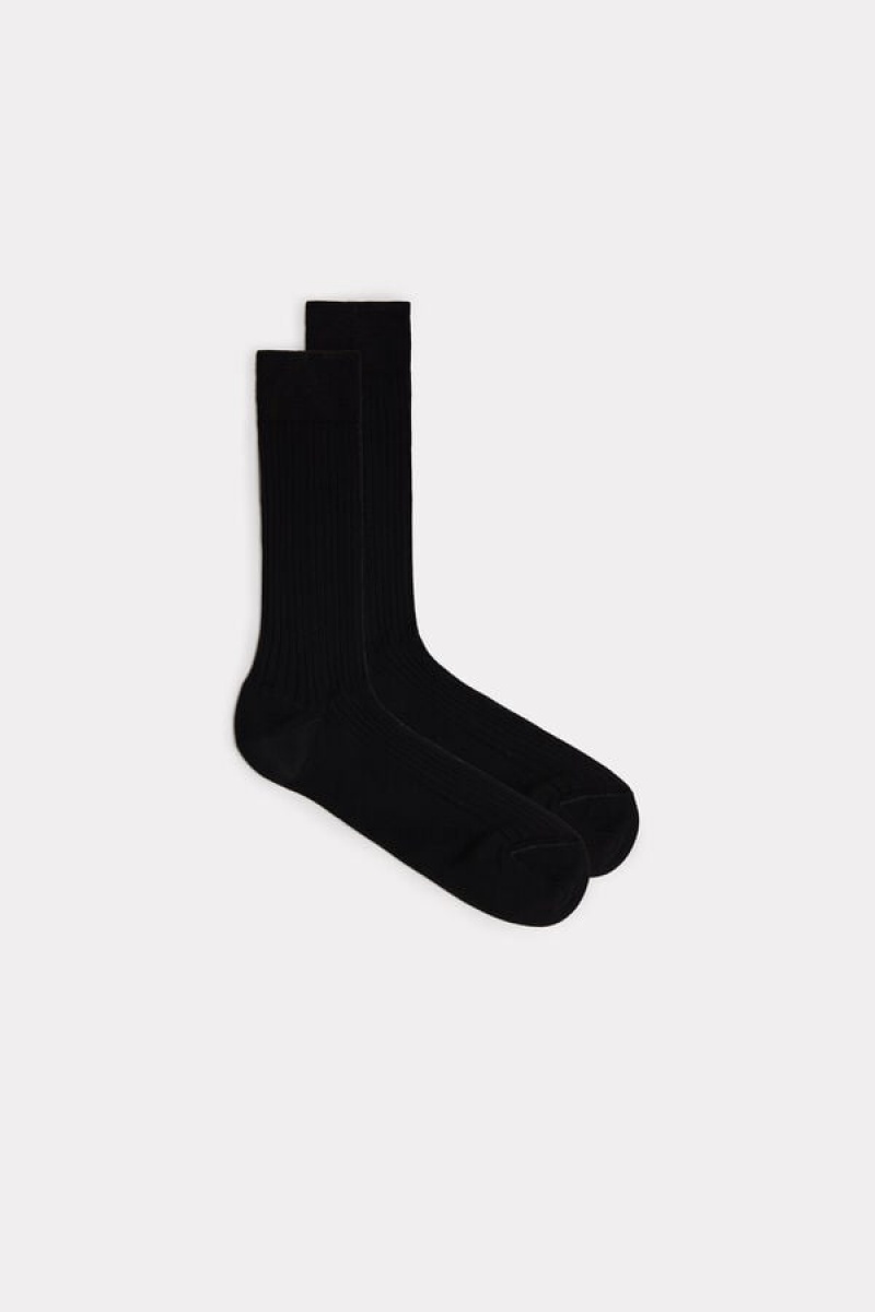 Intimissimi Short Ribbed Egyptian Cotton Men\'s Socks Black | USA 2812DNL