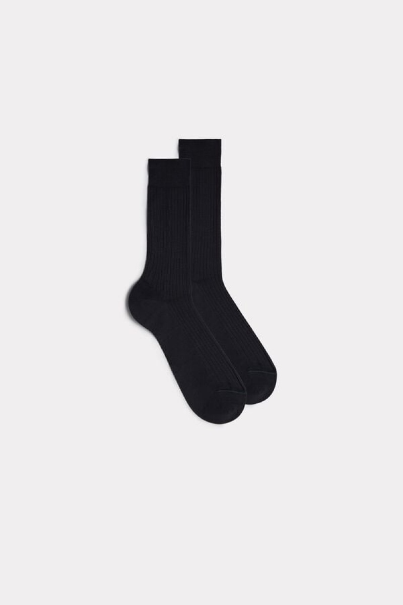 Intimissimi Short Ribbed Egyptian Cotton Men\'s Socks Dark Grey | USA 2814APX