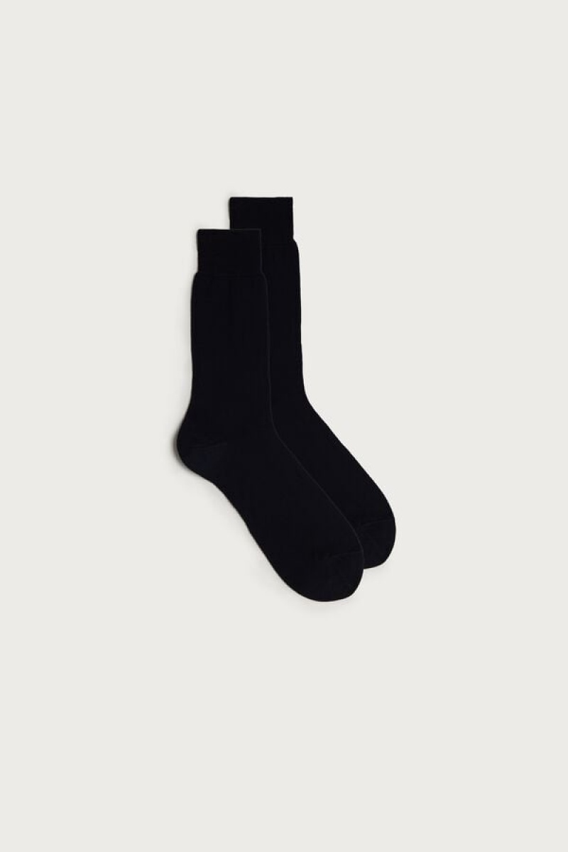 Intimissimi Short Sateen Egyptian Cotton Men\'s Socks Blue | USA 2808JJG