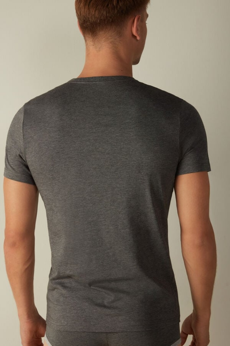 Intimissimi Short Sleeve Crew Neck in Supima® Cotton Men's T Shirts Deep Grey | USA 3013NBS