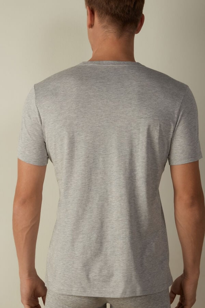 Intimissimi Short Sleeve Crew Neck in Supima® Cotton Men's T Shirts Light Grey | USA 3029ORW