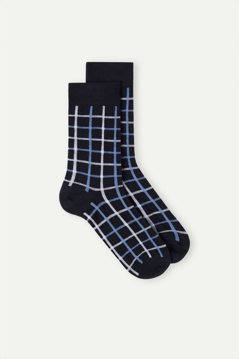 Intimissimi Short in Patterned Cotton Men\'s Socks Dark Blue | USA 2843ORB