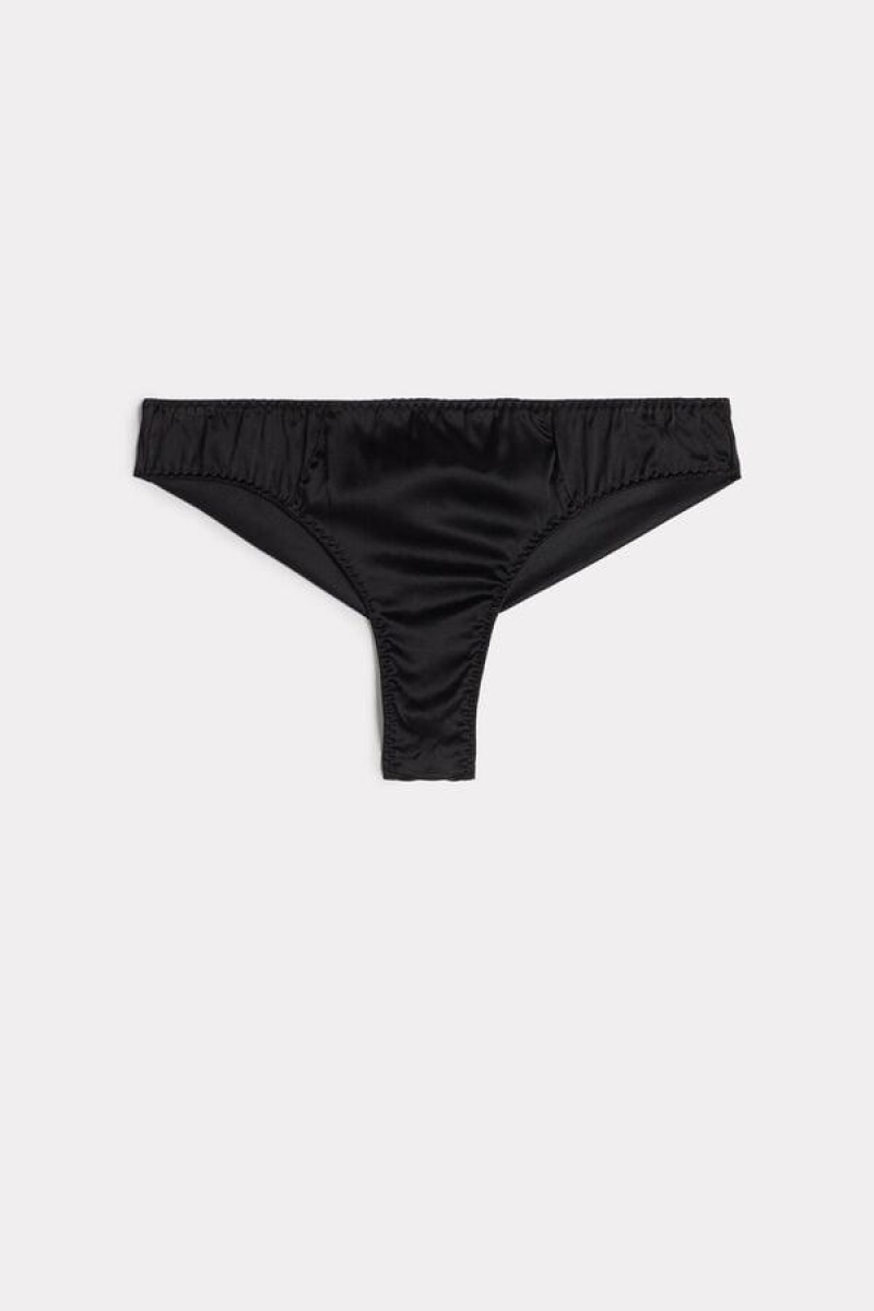 Intimissimi Silk Cheeky Briefs Women's Panties Black | USA 2555TVC