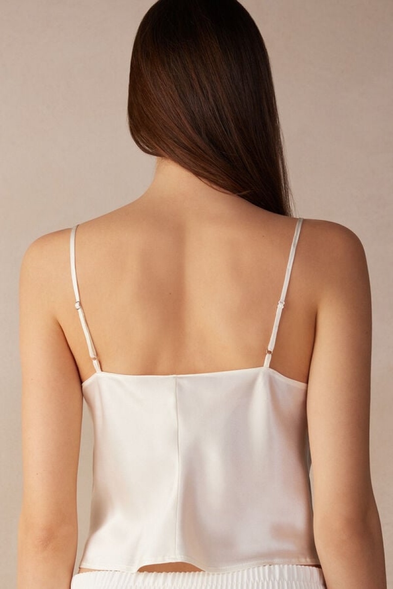 Intimissimi Silk Crop Camisole Women's Tank Top White | USA 1754GLQ