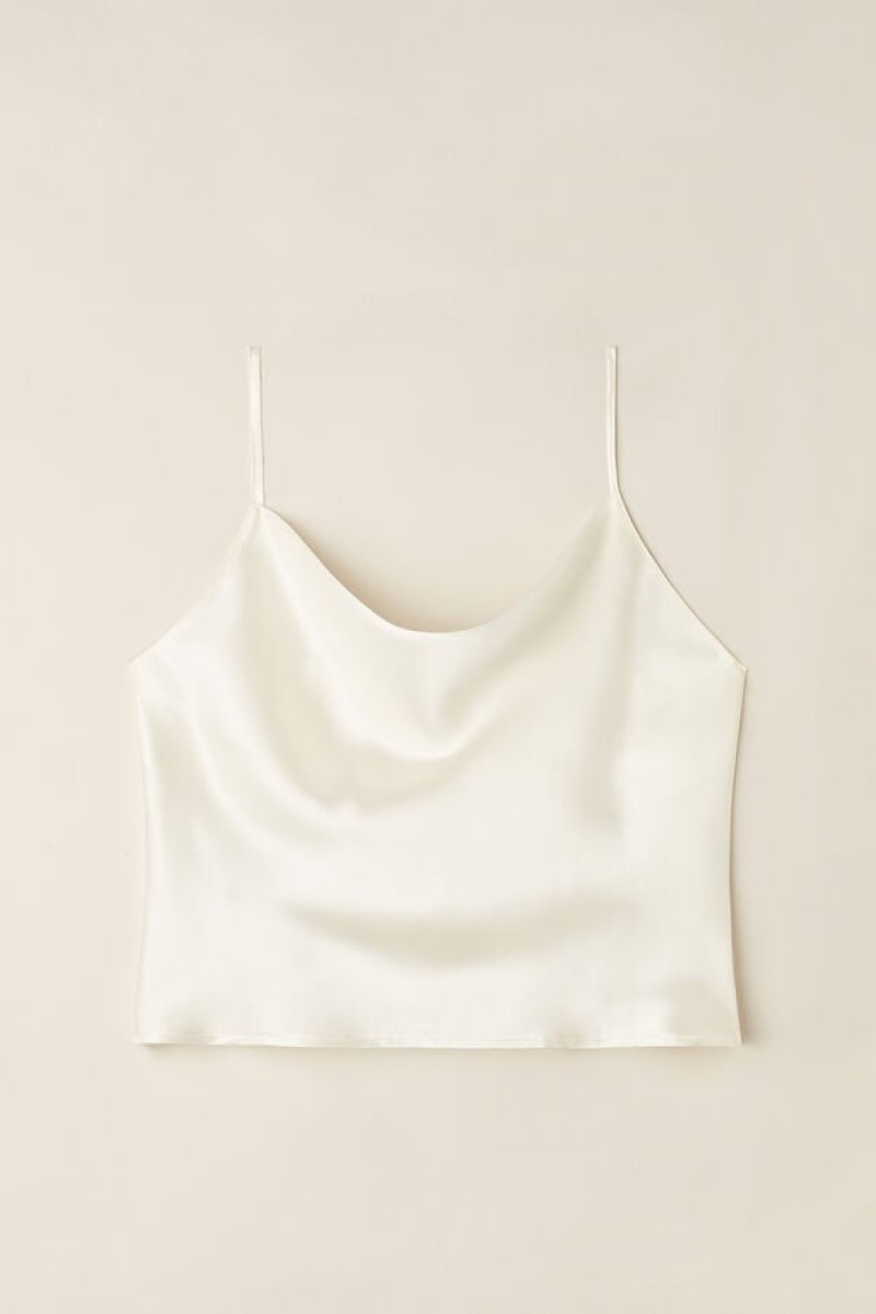 Intimissimi Silk Crop Camisole Women's Tank Top White | USA 1754GLQ