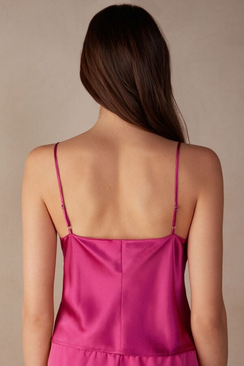 Intimissimi Silk Crop Camisole Women's Tank Top Pink | USA 1755HKW