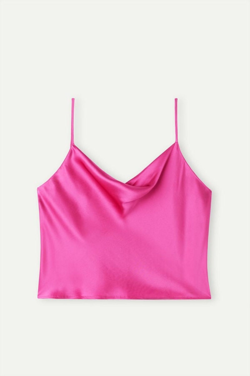 Intimissimi Silk Crop Camisole Women's Tank Top Pink | USA 1755HKW