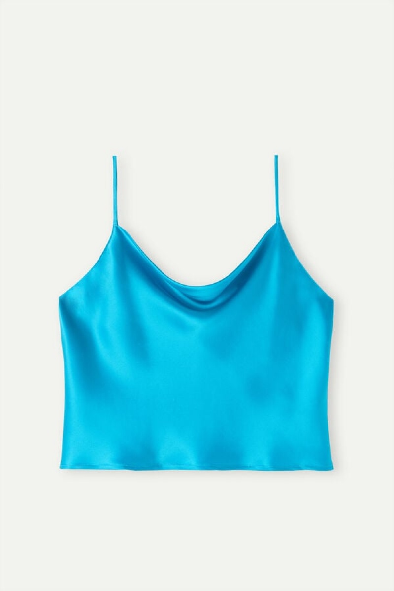 Intimissimi Silk Crop Camisole Women's Tank Top Turquoise | USA 1756JJE