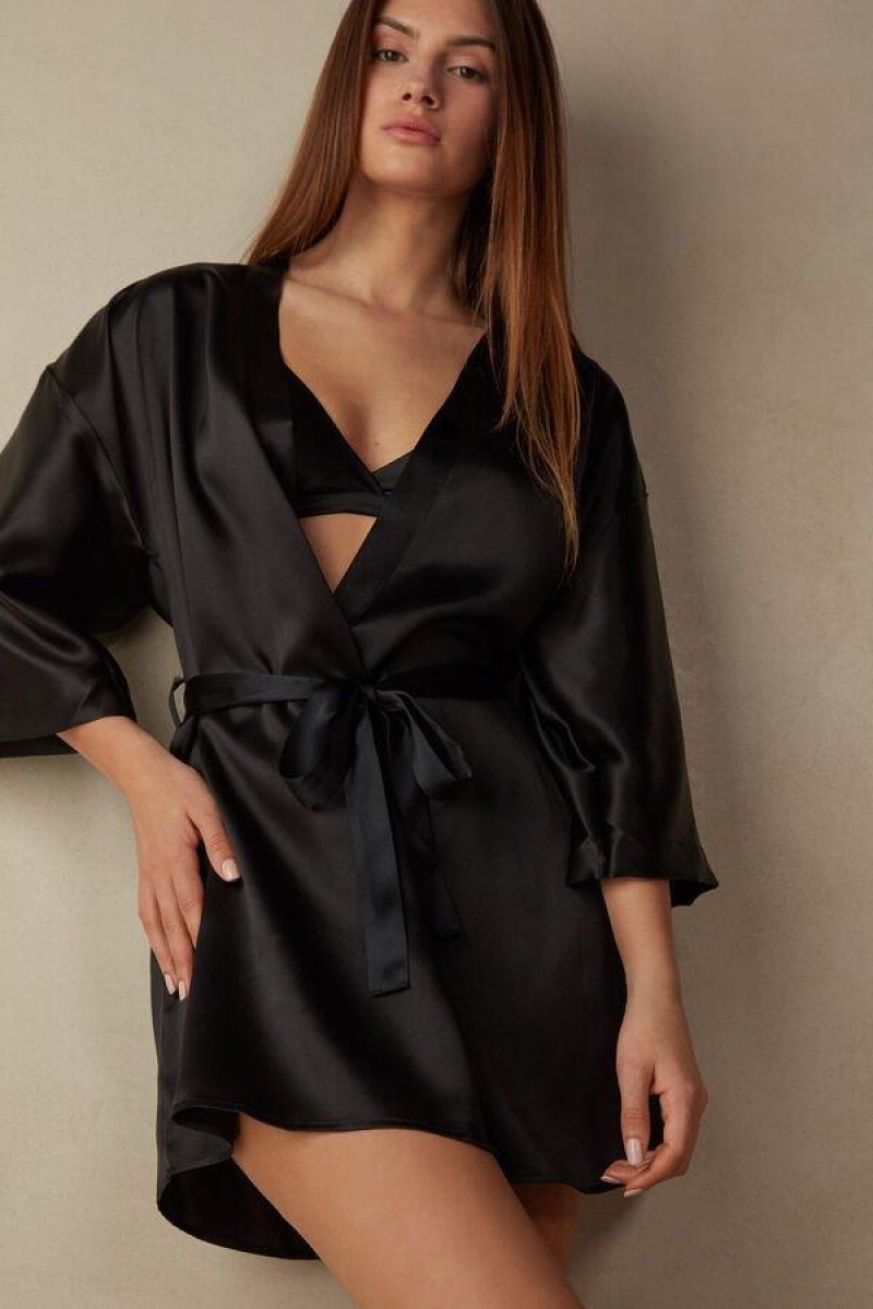 Intimissimi Silk Kimono Women's Pajamas Black | USA 2211RWH