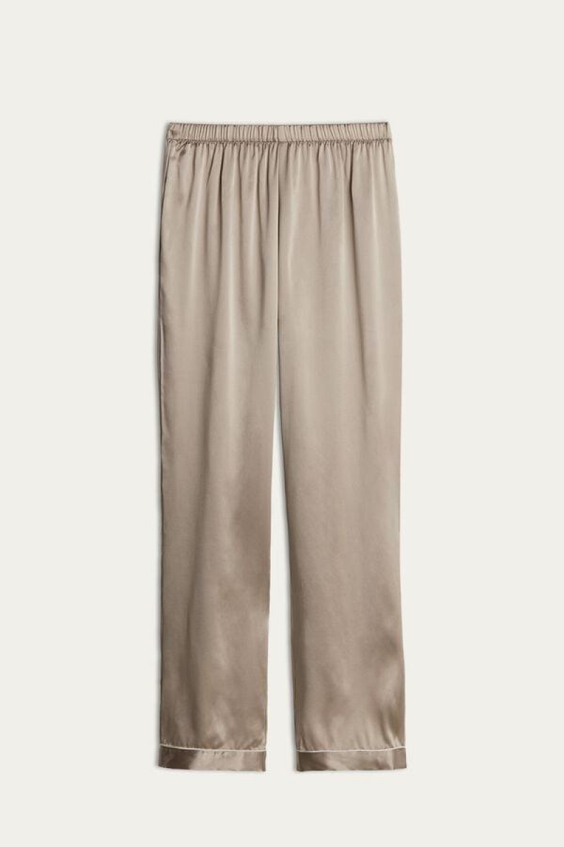 Intimissimi Silk Satin Pants Women's Pajamas Beige | USA 2072XFU