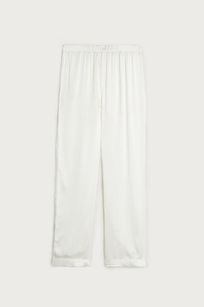 Intimissimi Silk Satin Pants Women's Pajamas White | USA 2077MAS