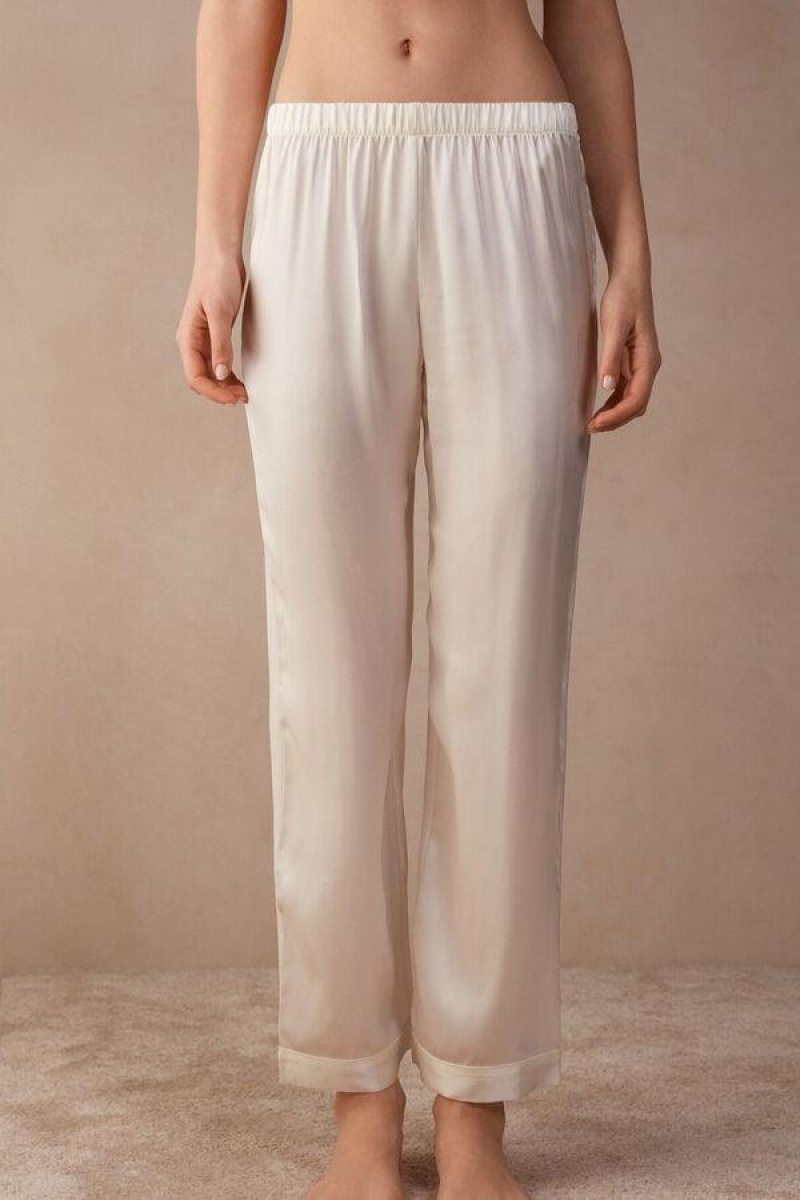 Intimissimi Silk Satin Pants Women\'s Pajamas White | USA 2077MAS