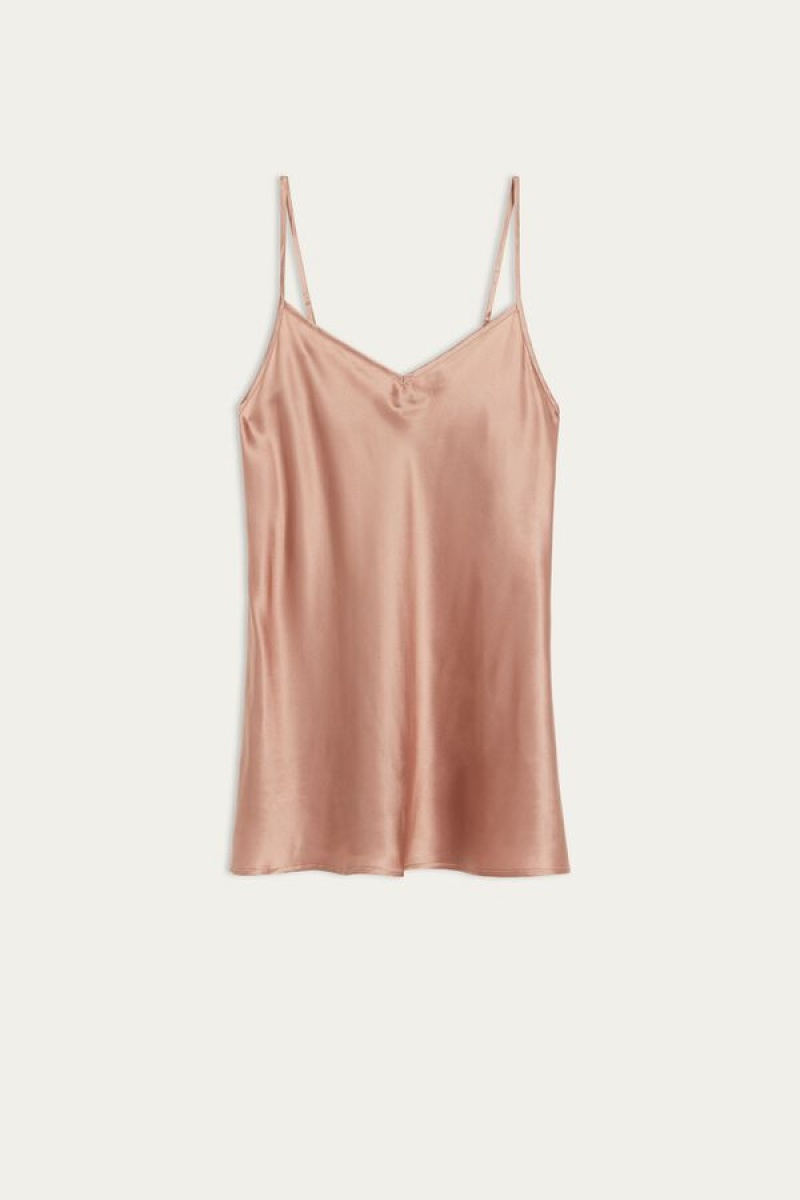 Intimissimi Silk Satin with V-neckline Women's Tank Top Pink | USA 1703HKW