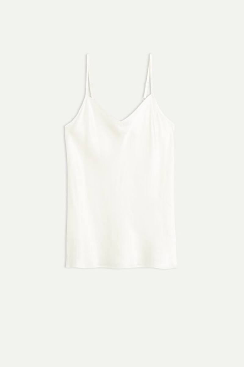 Intimissimi Silk Satin with V-neckline Women's Tank Top White | USA 1704JJE