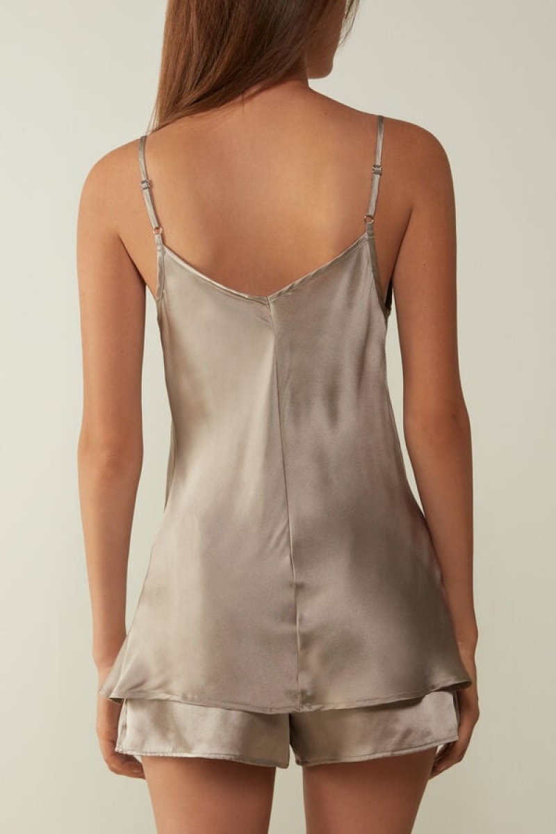 Intimissimi Silk Satin with V-neckline Women's Tank Top Beige | USA 1705KIR