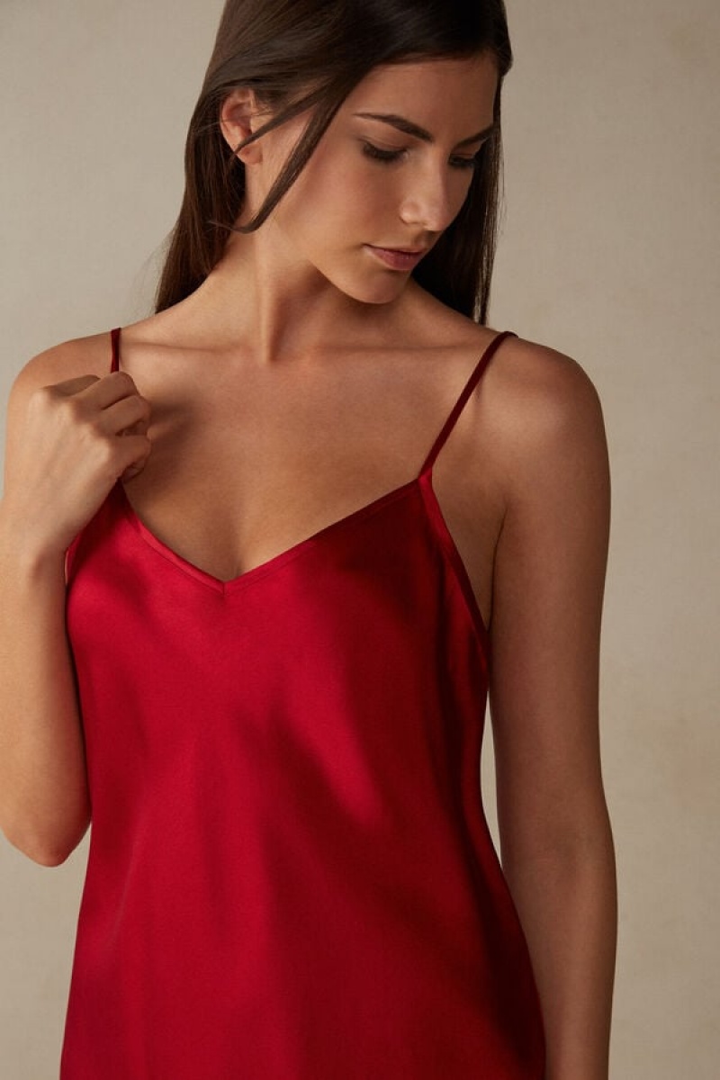 Intimissimi Silk Satin with V-neckline Women's Tank Top Red | USA 1711BCP