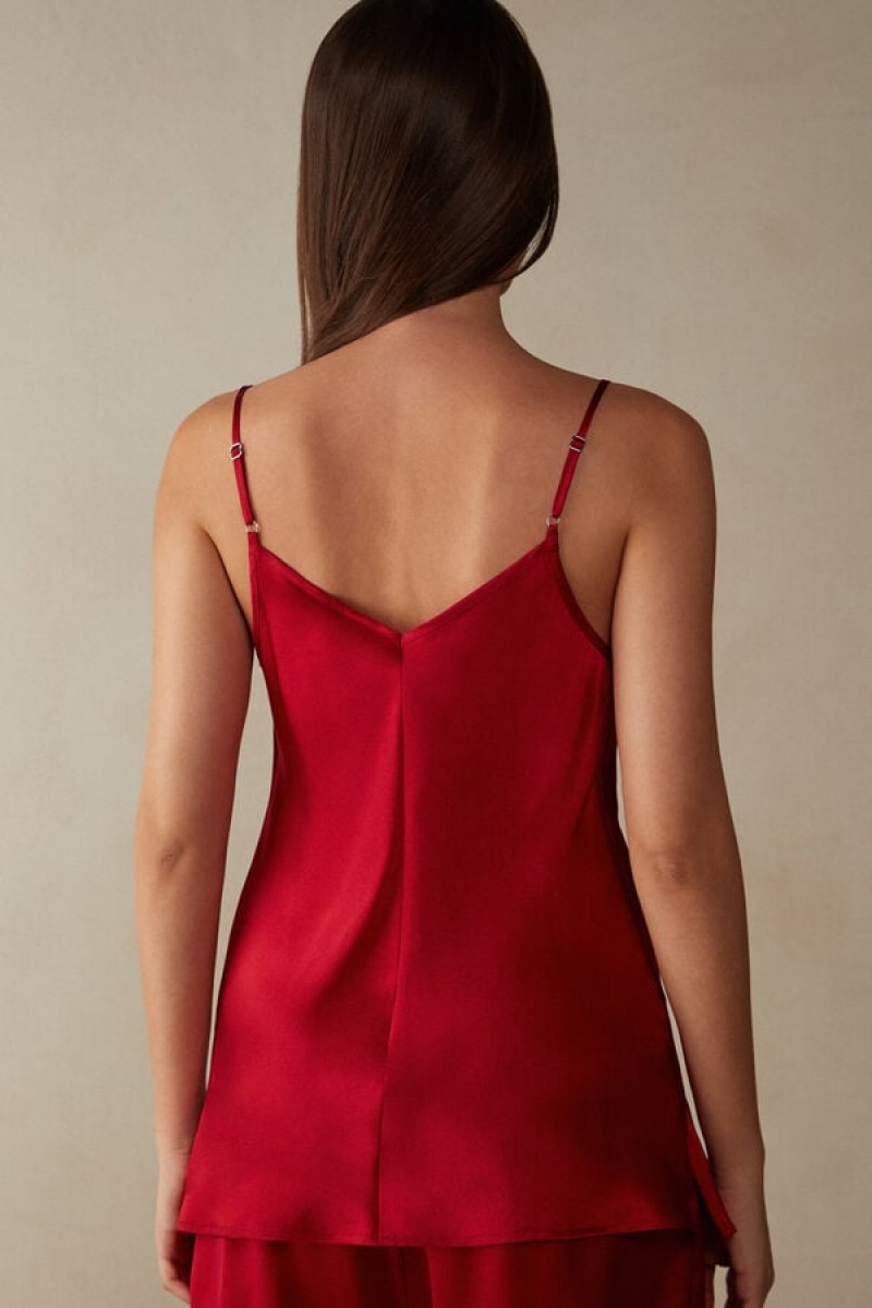 Intimissimi Silk Satin with V-neckline Women's Tank Top Red | USA 1711BCP