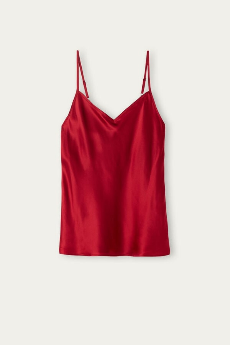 Intimissimi Silk Satin with V-neckline Women's Tank Top Red | USA 1711BCP