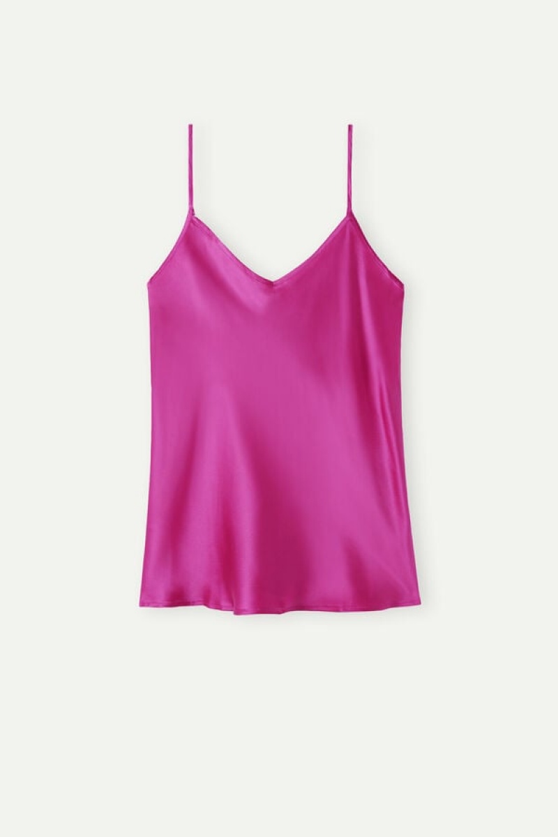 Intimissimi Silk Satin with V-neckline Women's Tank Top Pink | USA 1735CEI