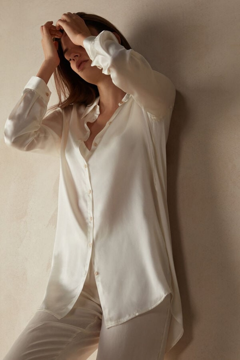 Intimissimi Silk Shirt Women's Long Sleeve White | USA 1805FMM