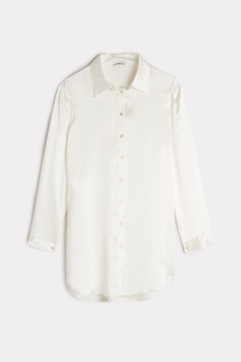 Intimissimi Silk Shirt Women's Long Sleeve White | USA 1805FMM