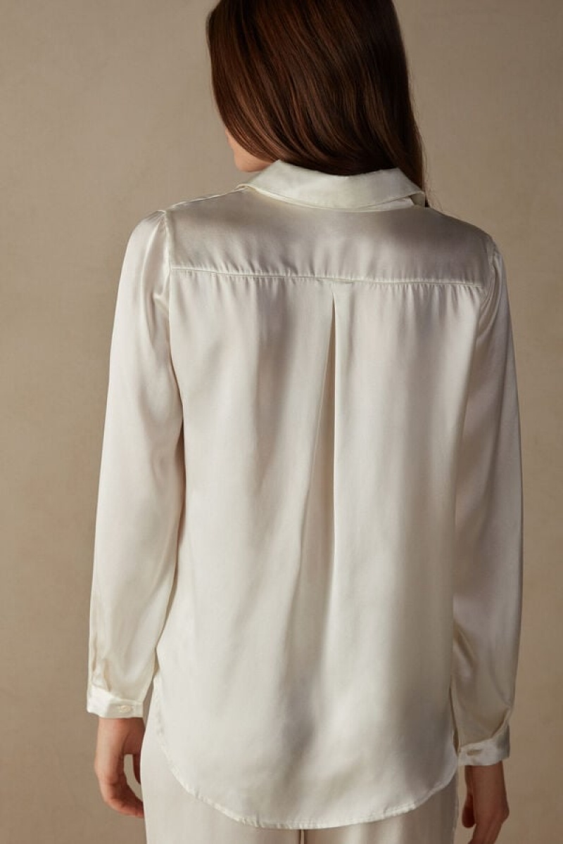 Intimissimi Silk Shirt Women's Long Sleeve White | USA 1815BCP