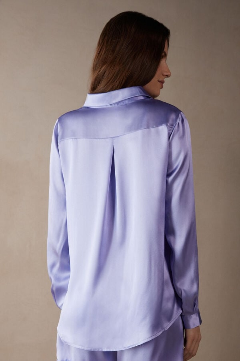 Intimissimi Silk Shirt Women's Long Sleeve Lavender | USA 1833HKW